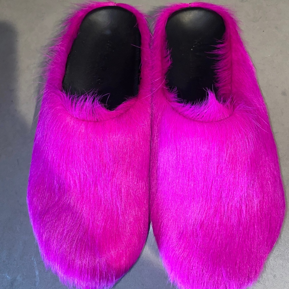 Marni calf fur slide on mules